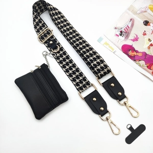Universal crossbody phone strap with houndstooth pattern and mini zipper pouch