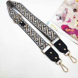 Adjustable bohemian geometric patterned shoulder strap with gold metal lobster clasps