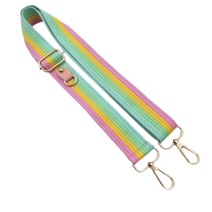 3.8cm colorful rainbow striped nylon bag strap with golden rotating metal hooks