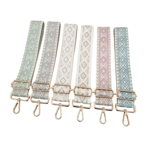 Adjustable 5cm jacquard diamond patterned wide bag straps with gold hardware hooks