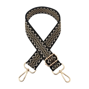 Adjustable wide replacement shoulder strap with black and beige geometric woven pattern