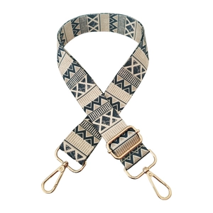 Ethnic style adjustable wide shoulder strap for bags with blue geometric patterns
