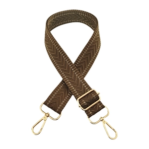 Detailed view of adjustable 3.8cm brown crossbody strap with golden metal lobster hooks