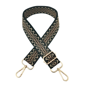 Adjustable wide replacement bag strap with woven geometric pattern and gold-tone hardware