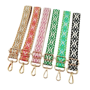 Adjustable 3.8cm jacquard embroidered wide bag straps with gold metal hooks in six colors