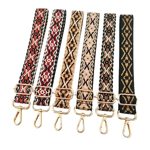 Adjustable 3.8cm jacquard canvas shoulder straps with gold metal hooks for crossbody bags