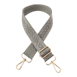 3.8cm grey wide bag strap with diamond pattern and gold adjustable metal hardware