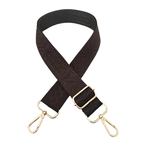 3.8cm wide dark brown diamond pattern woven shoulder strap with gold metal hardware