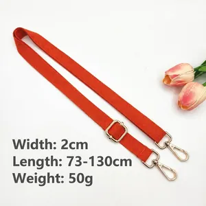 Adjustable 2cm orange canvas bag strap with gold metal hooks for handbags