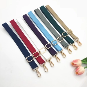 Adjustable 2.5cm cotton bag straps in 8 colors with gold swivel hooks and metal buckles