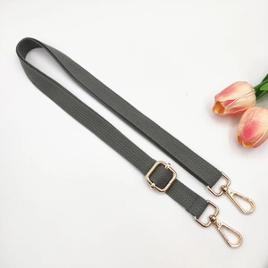 Adjustable 2cm grey cotton replacement bag strap with durable gold metal hardware