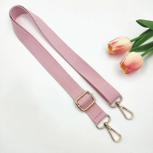 Adjustable pink cotton canvas crossbody bag strap with gold metal lobster clasps