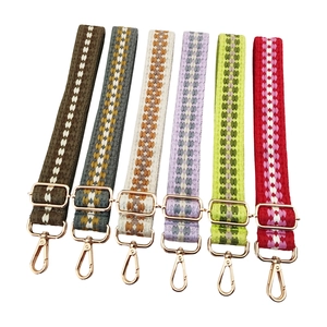 Set of 6 colorful woven adjustable shoulder straps for handbags with gold metal hooks