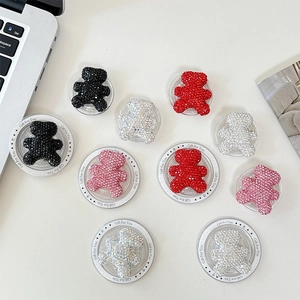 Sparkling rhinestone bear phone socket grip available in multiple glittery colors