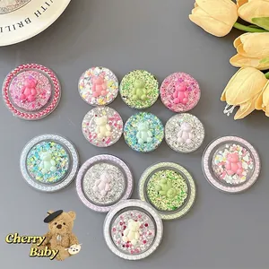 Support De Poignée De Téléphone Ours 3D Magnétique Adhésif Avec Paillettes De Coeur Et Künstliche Perles Résine Glitter