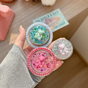 Support de téléphone ours à paillettes en rose bleu et argent avec décor perles