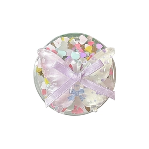 Purple bow butterfly phone socket stand with floral wings and colorful heart sequins