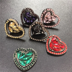 Heart-shaped crystal phone ring holders in six colors with sparkling rhinestone inlay