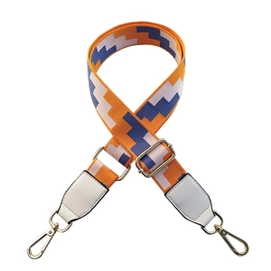 Adjustable geometric pattern wide shoulder strap with golden hooks for crossbody bags