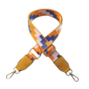 Adjustable woven replacement strap for handbags with orange and blue geometric patterns