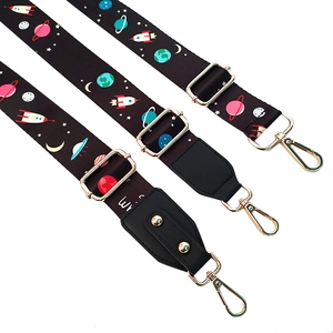 Adjustable Shoulder Strap Replacement Wide Polyester Webbing Crossbody Bag Belt Space Planet Theme Pattern Gold Metal Buckles Faux Leather Ends