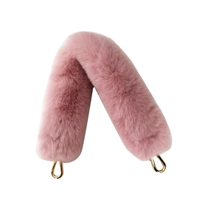 Faux fur handbag strap in light pink with gold metal snap hooks for bag decoration