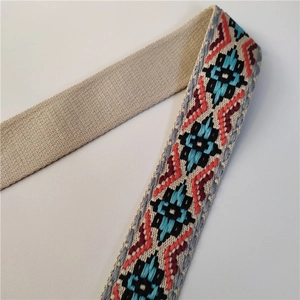 Bandoulière large ajustable en jacquard ethnique avec motifs géométriques brodés