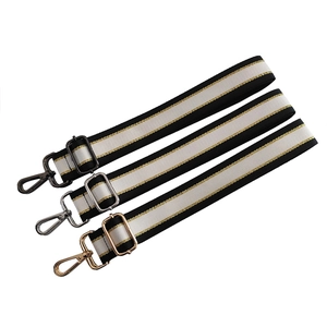 Wide Adjustable Bag Strap Replacement Polyester Webbing Contrast Black White Stripes Gold Thread Crossbody Shoulder Accessory