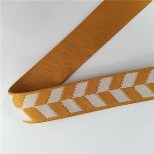Adjustable mustard yellow woven shoulder strap with white diamond pattern for handbags