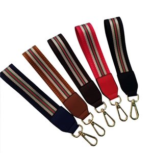 Colorful Striped Webbing Bag Strap With Leather And Metal Hook Replacement Handle Wristlet Keychain Lanyard Decoration