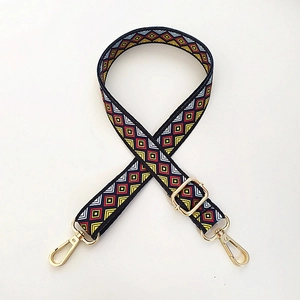 Adjustable colorful bohemian 2.5cm jacquard shoulder strap with gold lobster clasps