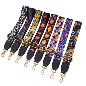 Adjustable ethnic style colorful shoulder strap replacement for crossbody bags with gold hardware