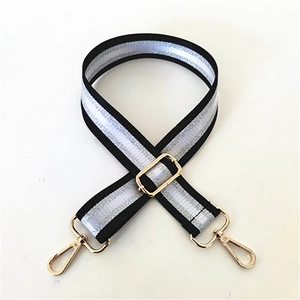 Adjustable silver stripe shoulder strap with gold metal buckles for crossbody bags