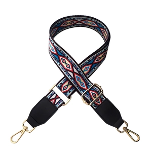 Adjustable wide replacement shoulder strap with colorful geometric weaving and gold hardware