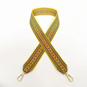 Colorful embroidered V-pattern wide bag strap with gold metal lobster clasps for handbags