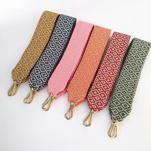 Ethnic wide shoulder straps set with colorful geometric patterns and gold lobster clasps