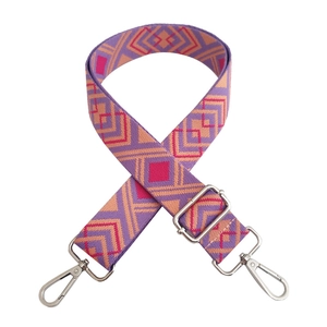 Colorful ethnic jacquard shoulder strap with bohemian patterns and silver metal hooks