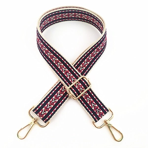 Bandoulière brodée réglable de 3,8 cm avec motif géométrique rouge et bleu marine
