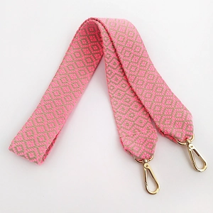 Ethnic geometric embroidered cotton bag strap with golden lobster clasps for crossbody bags