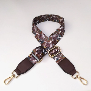 Close-up of bohemian geometric pattern on adjustable wide crossbody bag strap