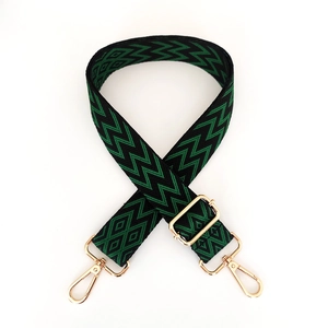 Adjustable wide replacement shoulder strap with green and black wave patterns and gold buckles