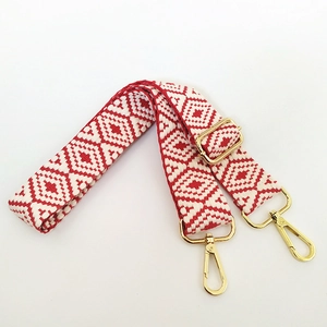 Adjustable red and white geometric jacquard woven strap for shoulder and crossbody bags