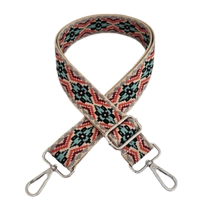 3.8cm jacquard woven bohemian strap with geometric patterns and silver metal hooks