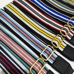 Sangles de sac réglables en toile à rayures colorées avec boucles métalliques dorées