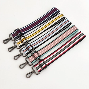 Adjustable colorful striped fabric shoulder straps with premium dark grey metal hooks