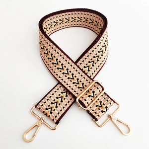 Adjustable geometric pattern wide shoulder strap with golden metal swivel hooks