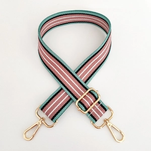 Adjustable woven shoulder strap with colorful stripes and gold metal buckles for bags