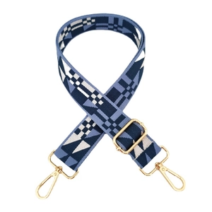 Adjustable wide replacement shoulder strap with blue and beige geometric pattern