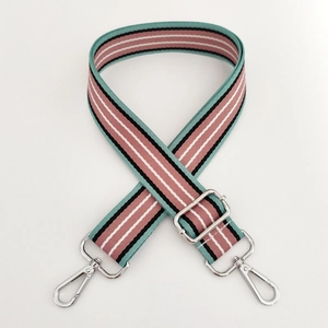 Adjustable wide woven shoulder strap with retro colorful stripes and silver metal hooks