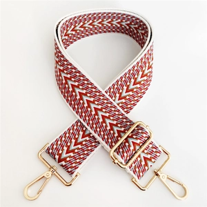 Ethnic geometric pattern wide shoulder strap with golden metal hardware and hooks
